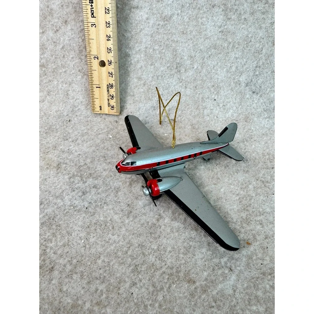 Vintage Metal Airplane Ornament‎ Silver Red Propeller Christmas Tree Decor